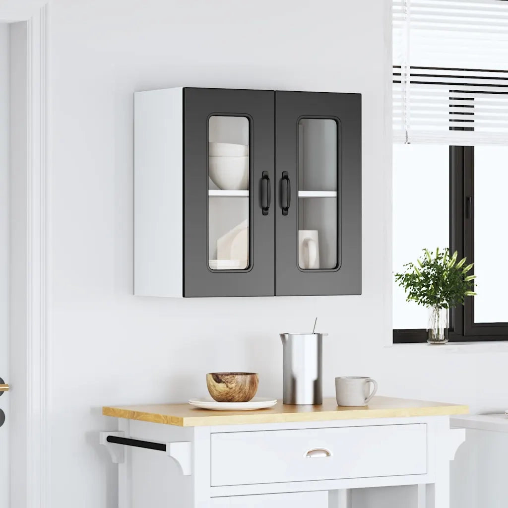 Pensile da Cucina con Porta in Vetro Kalmar Nero Truciolato 853668