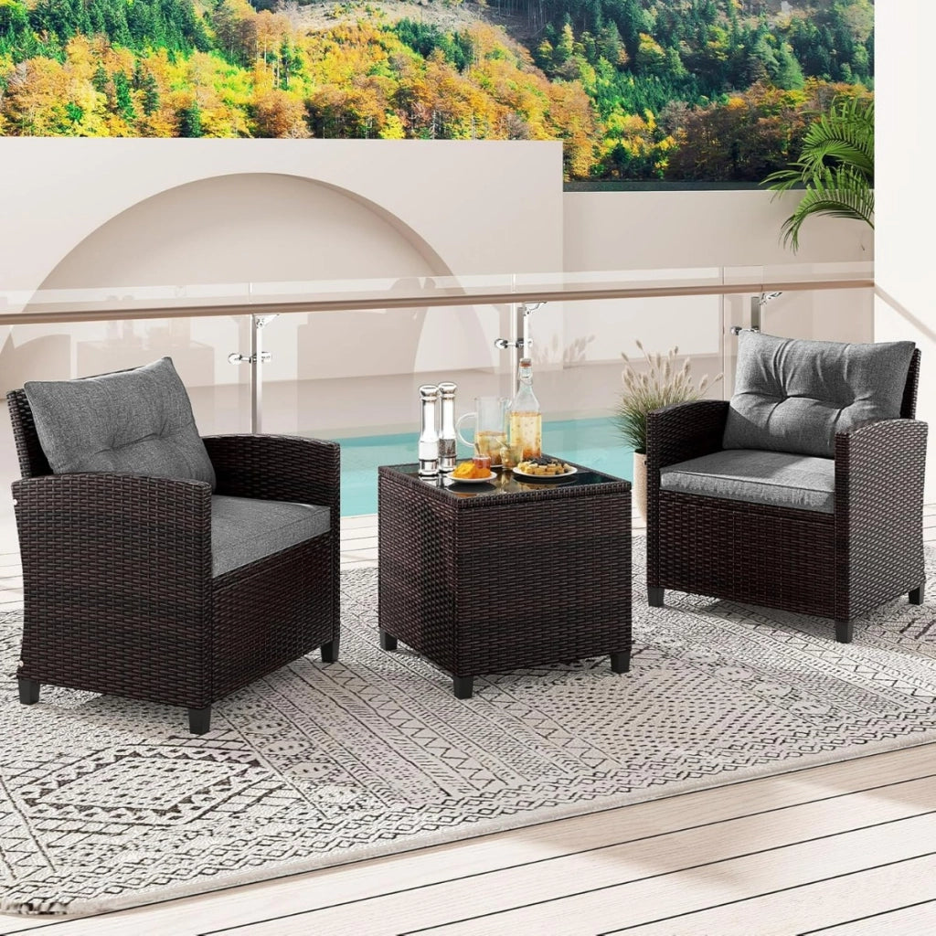 Set di 3 pezzi di mobili da patio, Per portico e balcone e giardino e cortile e bordo piscina Grigio
