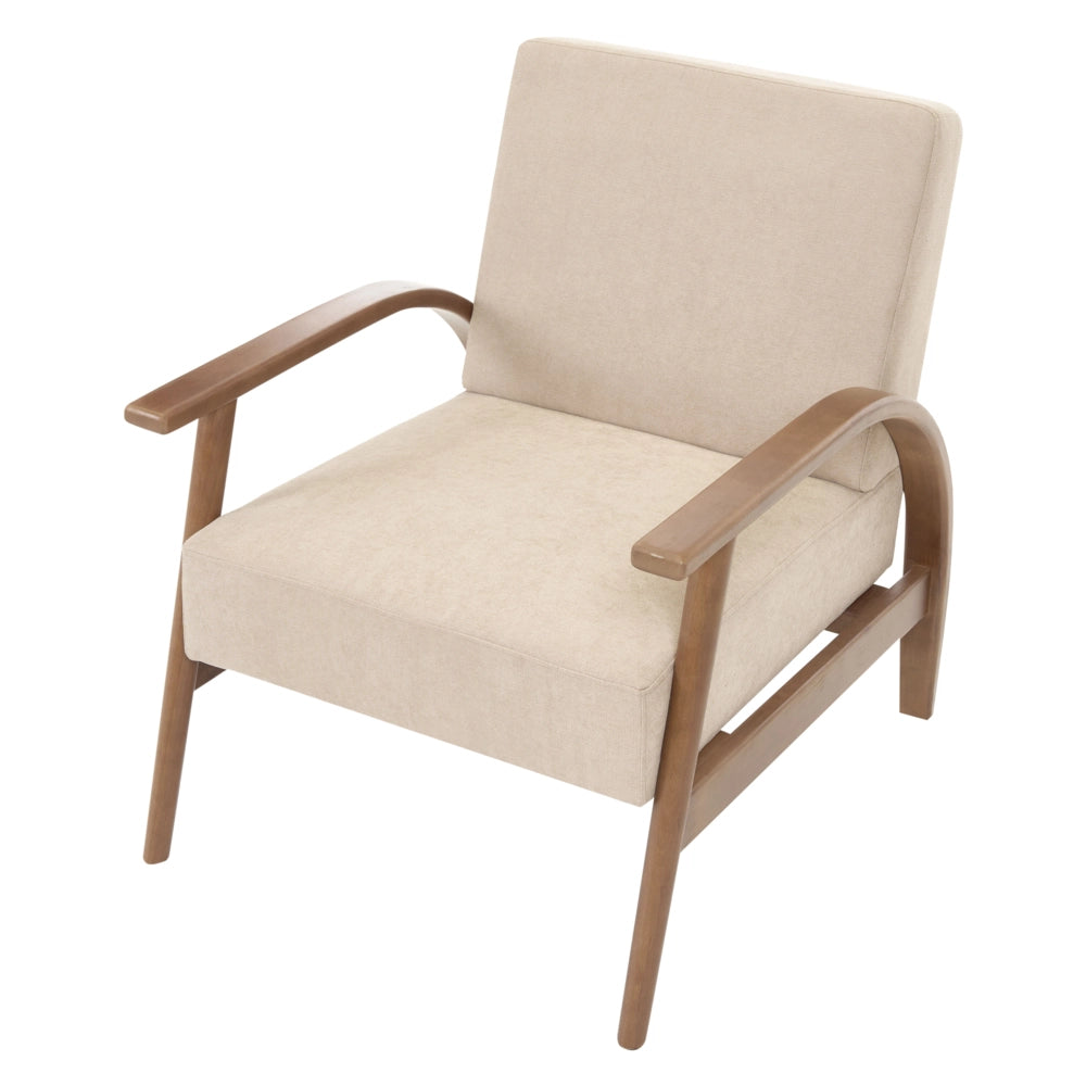 Poltrona classica retrò in tessuto con braccioli e cuscino Gambe in legno di gomma beige Retro Classico Soggiorno Tradizionale