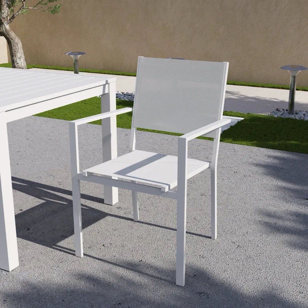 Sedia da esterno in textilene bianco con braccioli in alluminio squadrati | Marel