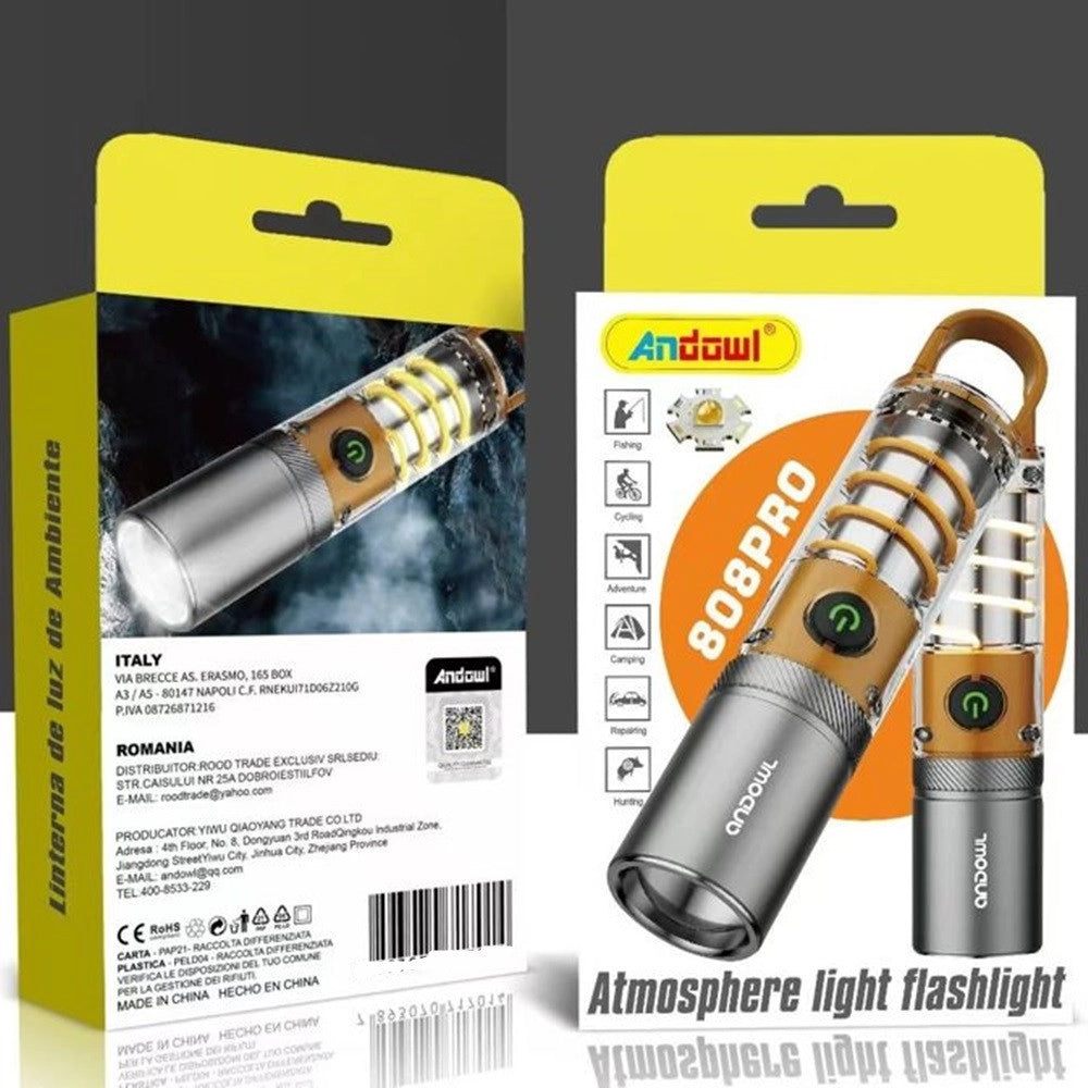 Trade Shop - Torcia Elettrica Ricaricabile Led In Alluminio Con Clip 808pro Telescopica 4 Modalità Luce -