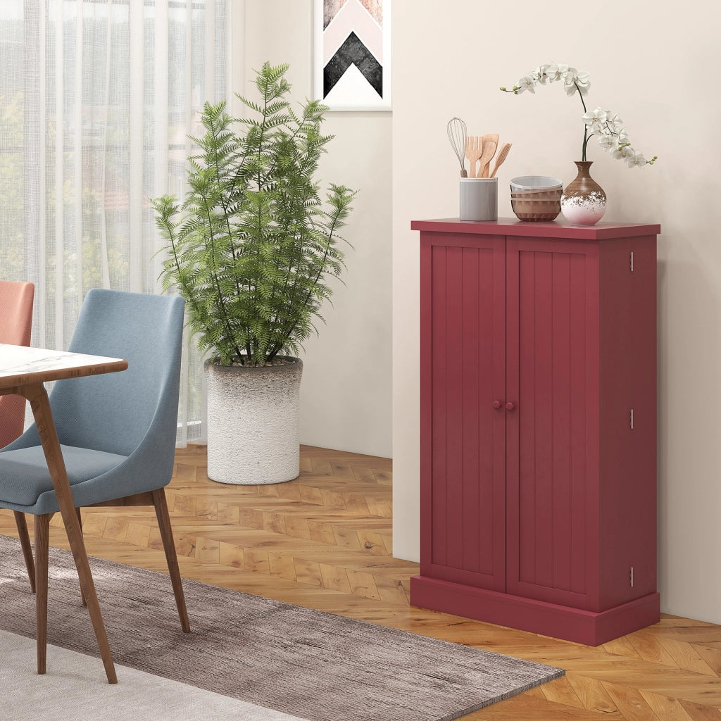 Armadio da Cucina 2 Ante con 5 Ripiani e 12 Portaspezie ¨C zephmum ¨C 60x30x104 cm Rosso