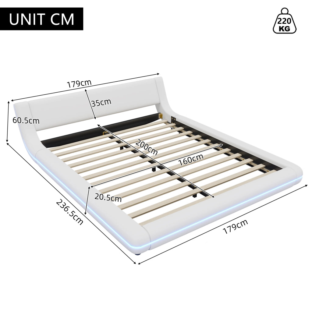 Letto basso 160x200 cm in PU bianco con illuminazione ambientale LED