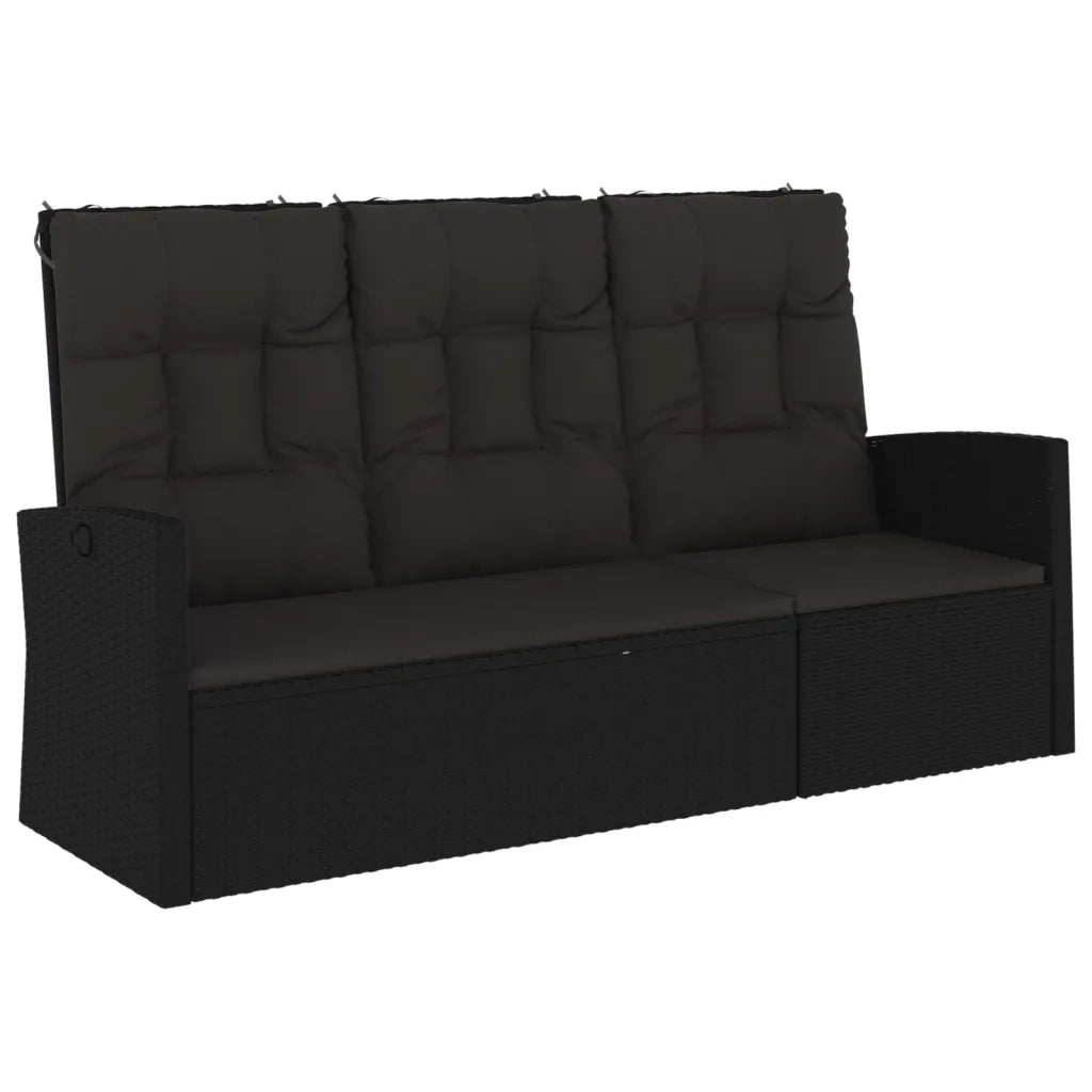 Panca da Giardino Reclinabile con Cuscini-Sgabello-Panca da esterno 173cm Polyrattan Nero