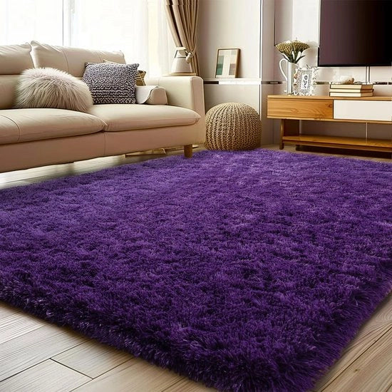 Tapijt per Camera 200x300 cm, colore Viola, Tapijt a Fili Spessi Pluizioso, Moderno Tapijt per Camera con Fili Spessi Antiscivolo per Soggiorno, Camera da Letto, Camera dei Bambini