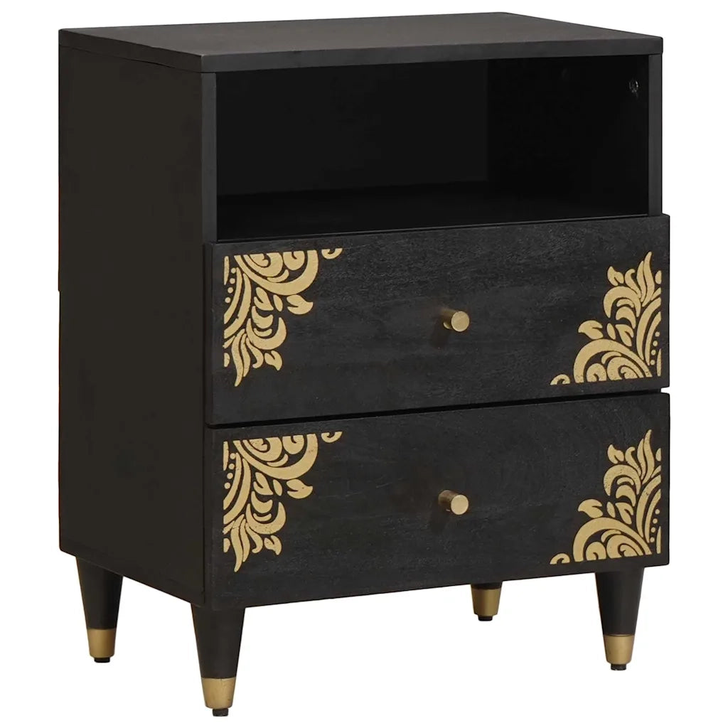Comodino | Armadio da Notte | Mobiletto da notte Nero 50 x 33 x 62 cm Legno di mango massello