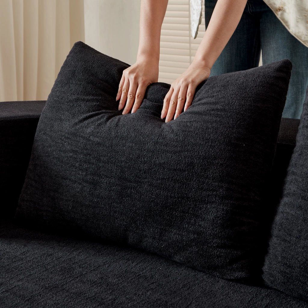 Divano letto pieghevole 3 in 1 in flanella nera, senza montaggio, con coperta