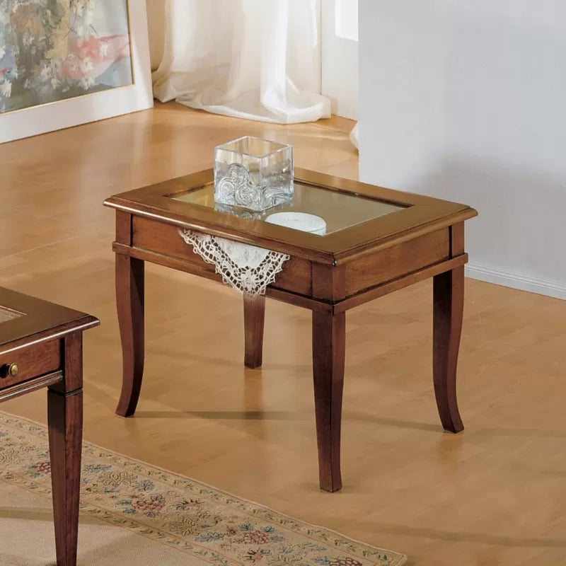 Tavolino bacheca ribalta piano vetro legno bassano 60x60x48 - Mobili 2G