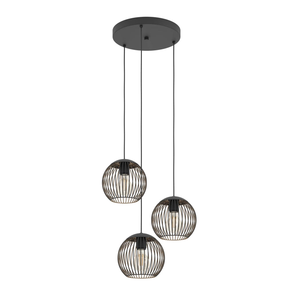 Lampadario Contemporaneo Almanzora Acciaio Nero 3 Luci E27 Ip20