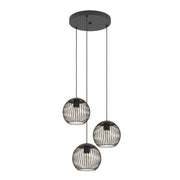 Lampadario Contemporaneo Almanzora Acciaio Nero 3 Luci E27 Ip20