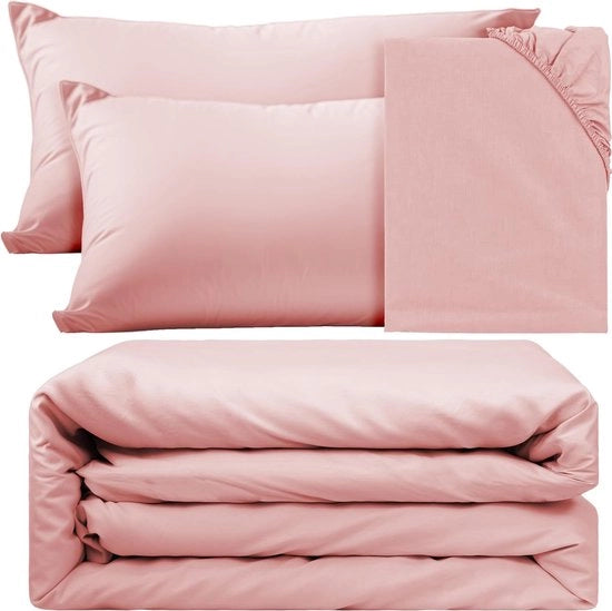 Duvet 240x220 4 pezzi - set di coperte 220x240 per 2 persone con 2 cuscini con fodera 50x75cm - rosa