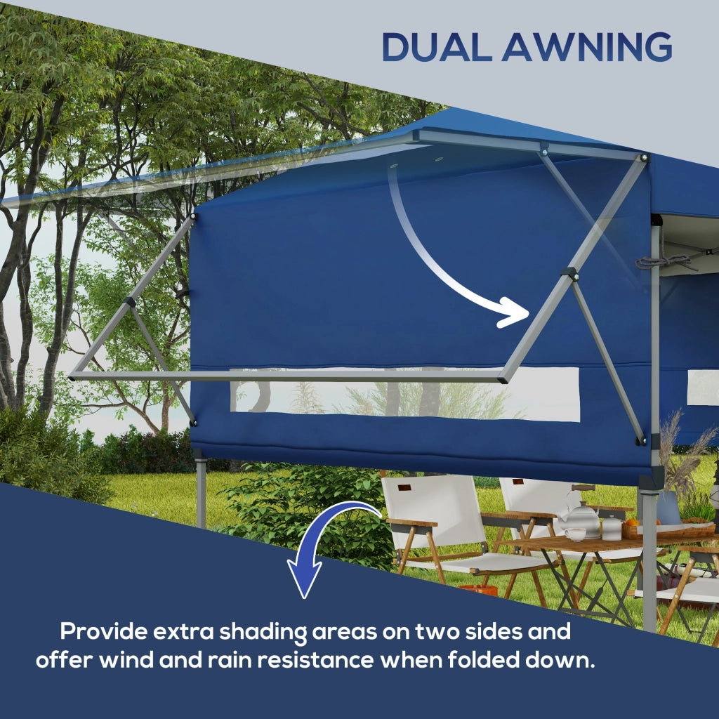 Gazebo Pieghevole con Pareti Estensibili Altezza Regolabile e Borsa con Ruote 5x3m  Blu