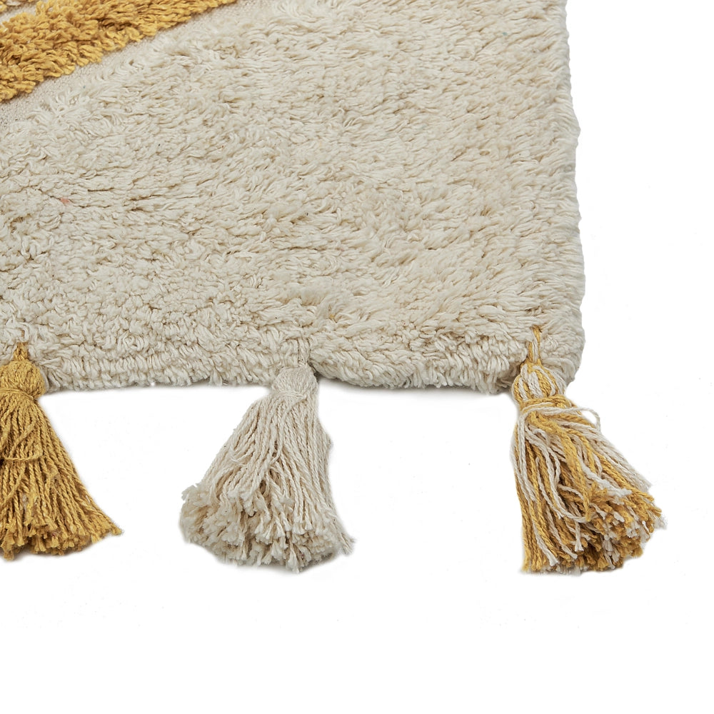 Tappeto beige e giallo 160 x 230 cm cotone fatto a mano motivo geometrico soggiorno camera da letto