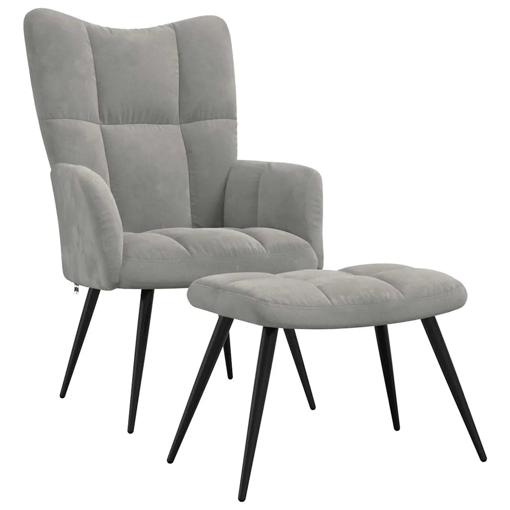 Divano Sedia-Poltrona Relax con Poggiapiedi Grigio Chiaro in Velluto 419149