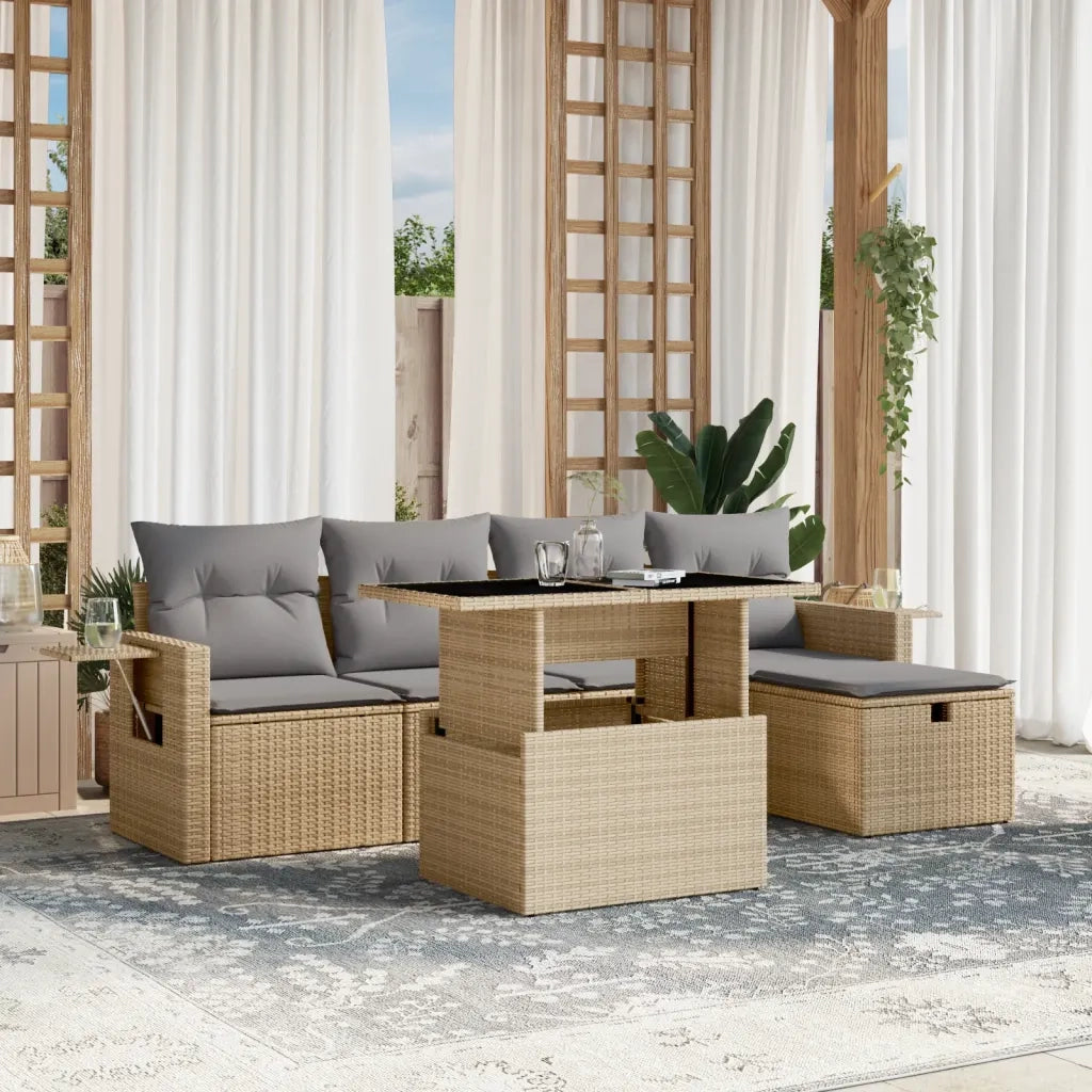Set Divano da Giardino 6 pz con Cuscini Beige in Polyrattan 3274969