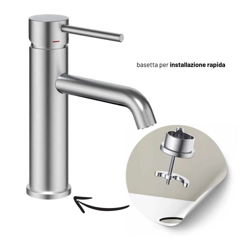 Rubinetto lavabo monocomando jazz ottone montag rapido nickel spazzolato piletta