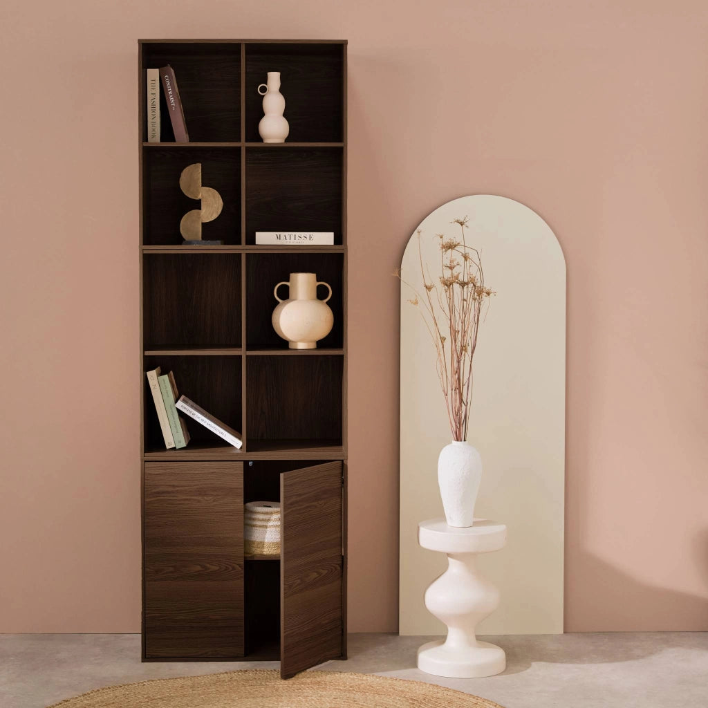 Libreria modulare in legno 3 elementi, 2 ante 8 vani, noce