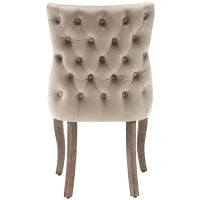 Set di 2 Sedie Moderne in Velluto con Dettagli Bottoni e Rivetti in Metallo, Gambe in Legno, 50x52x91 cm, Beige