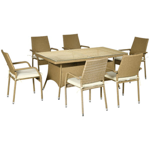 Set Tavolo e 6 Sedie da Giardino in in Rattan Sabbia e Beige