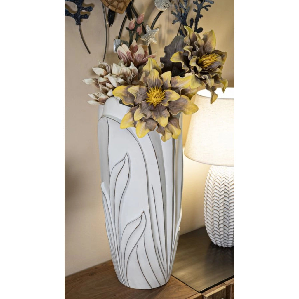 Vaso Decorativo VKH655, Bianco, Poliresina, 30,5x30,5x69 cm