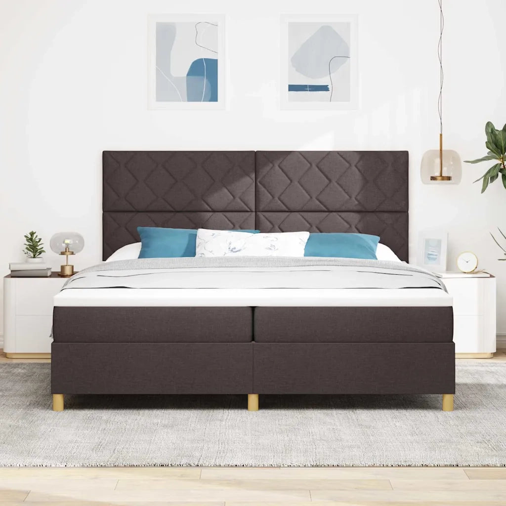 Letto a Sorgente LED Marrone Scuro 200 x 200 cm Tessuto