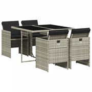 Set Pranzo da Giardino 5pz | Set Salotto da Giardino con Cuscini Grigio Chiaro Polyrattan