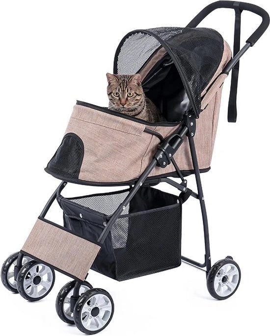 Carriera per cani - Opvouabile - Inclinabile - Freno di parcheggio - Spazio di stoccaggio - Con finestra a rete - Carriera per animali domestici - Per cani e gatti