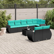 Set Divani da Giardino 9 pz con Cuscini Nero in Polyrattan 3221626