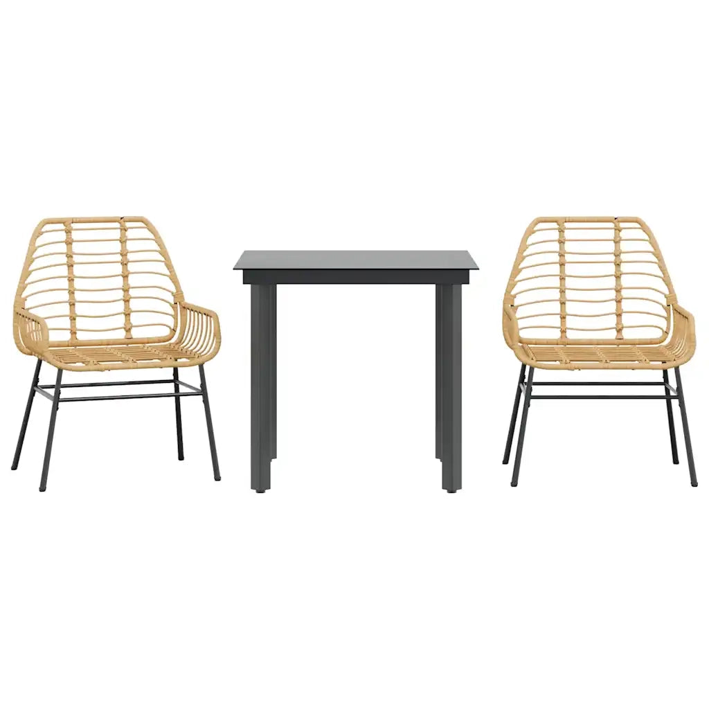 Set da Pranzo da Giardino 3 pz | Set Salotto da Giardino Marrone in Polyrattan Vetro