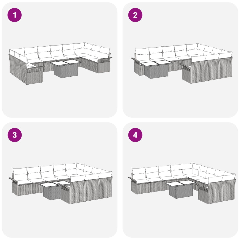 Set da giardino 11 pezzi con cuscini grigio in rattan