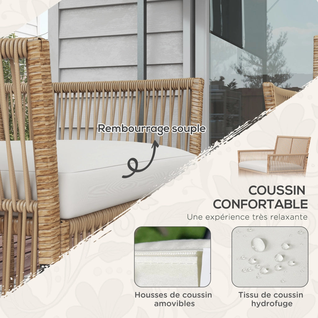 Set divano giardino 4 pezzi ¨C zephmum ¨C canap¨¦ 2 posti 2 poltrone tavolino vetro