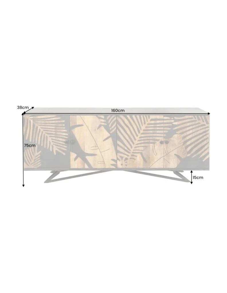 Buffet PLAYA 160 cm in legno massiccio di mango – 4 porte decorate e basamento in metallo nero