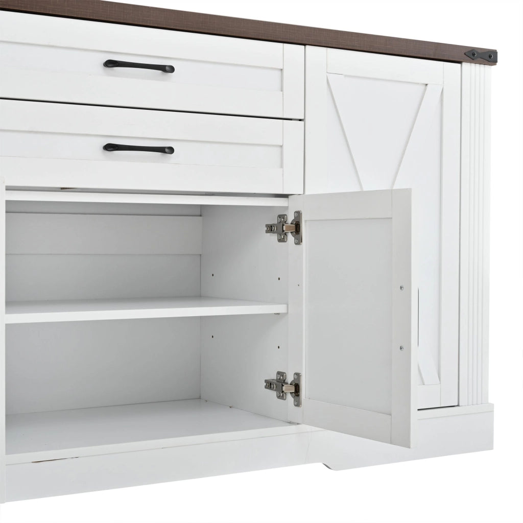 Credenza da sala da pranzo, 4 ante, 2 cassetti, mobile da salotto, mobile contenitore, finitura effetto legno, bianco, 160 x 39 x 81.5 cm