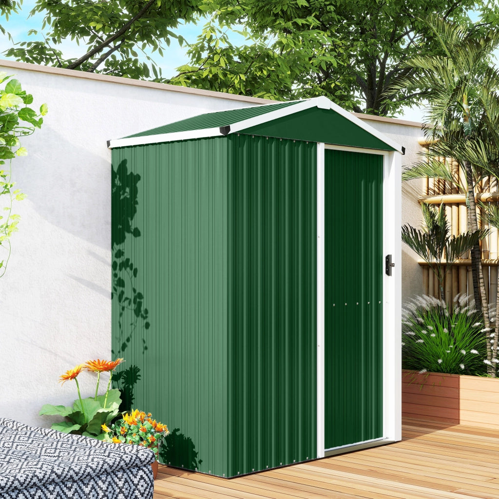 Casetta Box Porta Attrezzi da Giardino 136x87x179 cm Superficie 1.1m² con Porta Scorrevole Bloccabile in Acciaio Verde