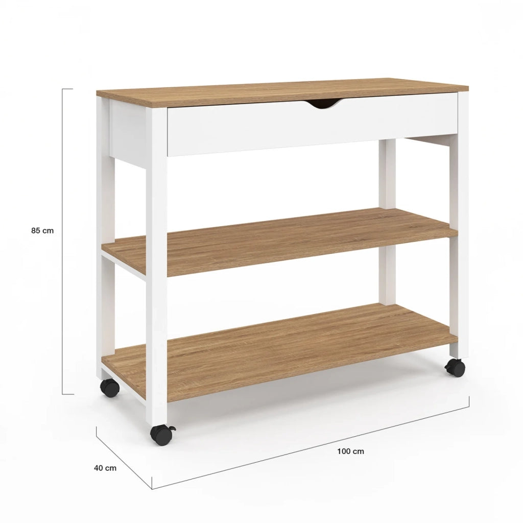 IDMarket - Credenza PENH XXL con cassetto e piano di lavoro in faggio bianco L.100 CM