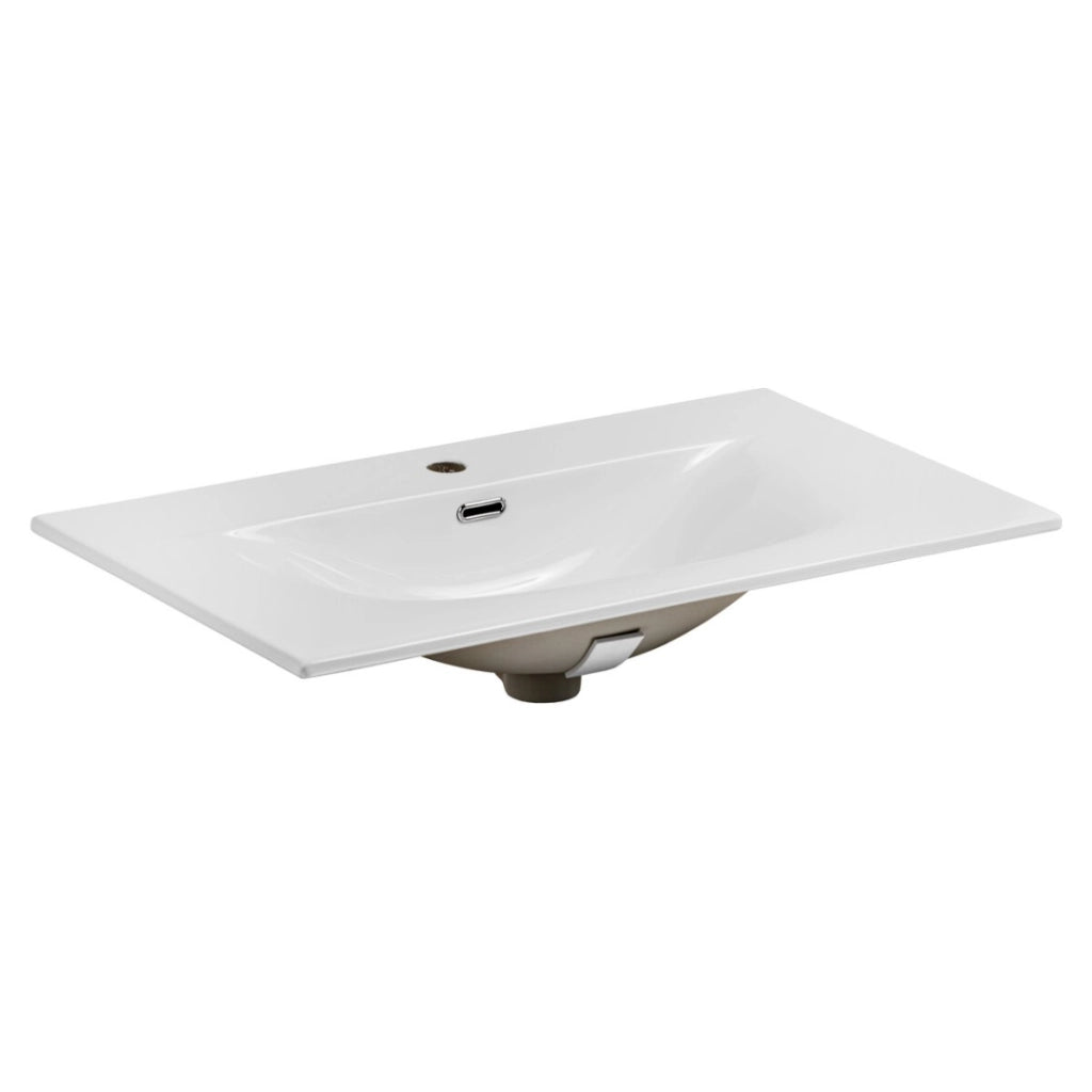 Lavabo rettangolare da incasso in ceramica bianca lucida 80cm