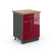 Mobiletto base per cucina Fame-Line Bordeaux lucido/Antracite 60 cm con cassetto, PL Rovere Vicco