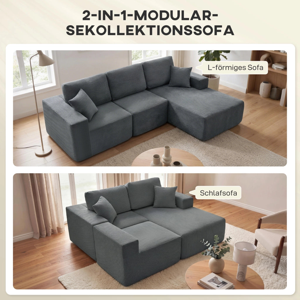 Divano letto angolare L con cuscini, imbottito, braccioli larghi, seduta profonda ¨C zephmum ¨C grigio scuro