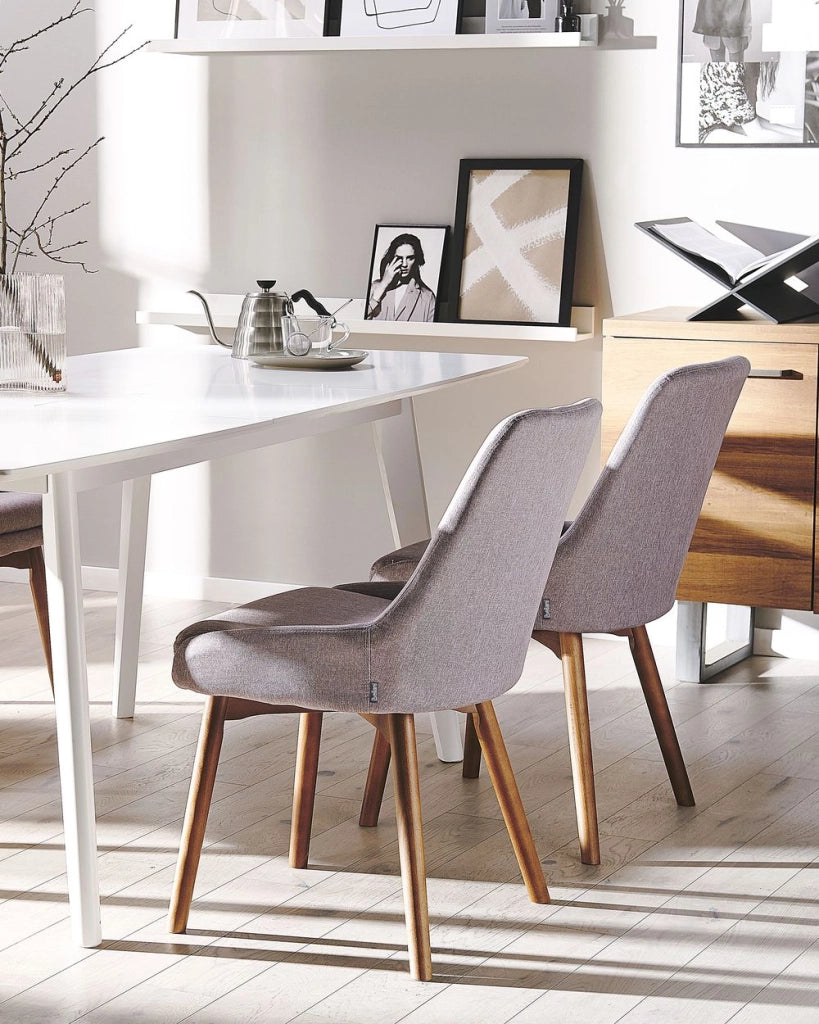 Set di 2 sedie Tessuto poliestere color talpa Gambe in legno massello scuro Seduta spessa imbottita
