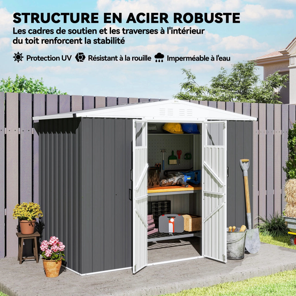 Casetta da giardino in metallo con finestra ¨C Zephmum ¨C Grigio 246x117x180 cm