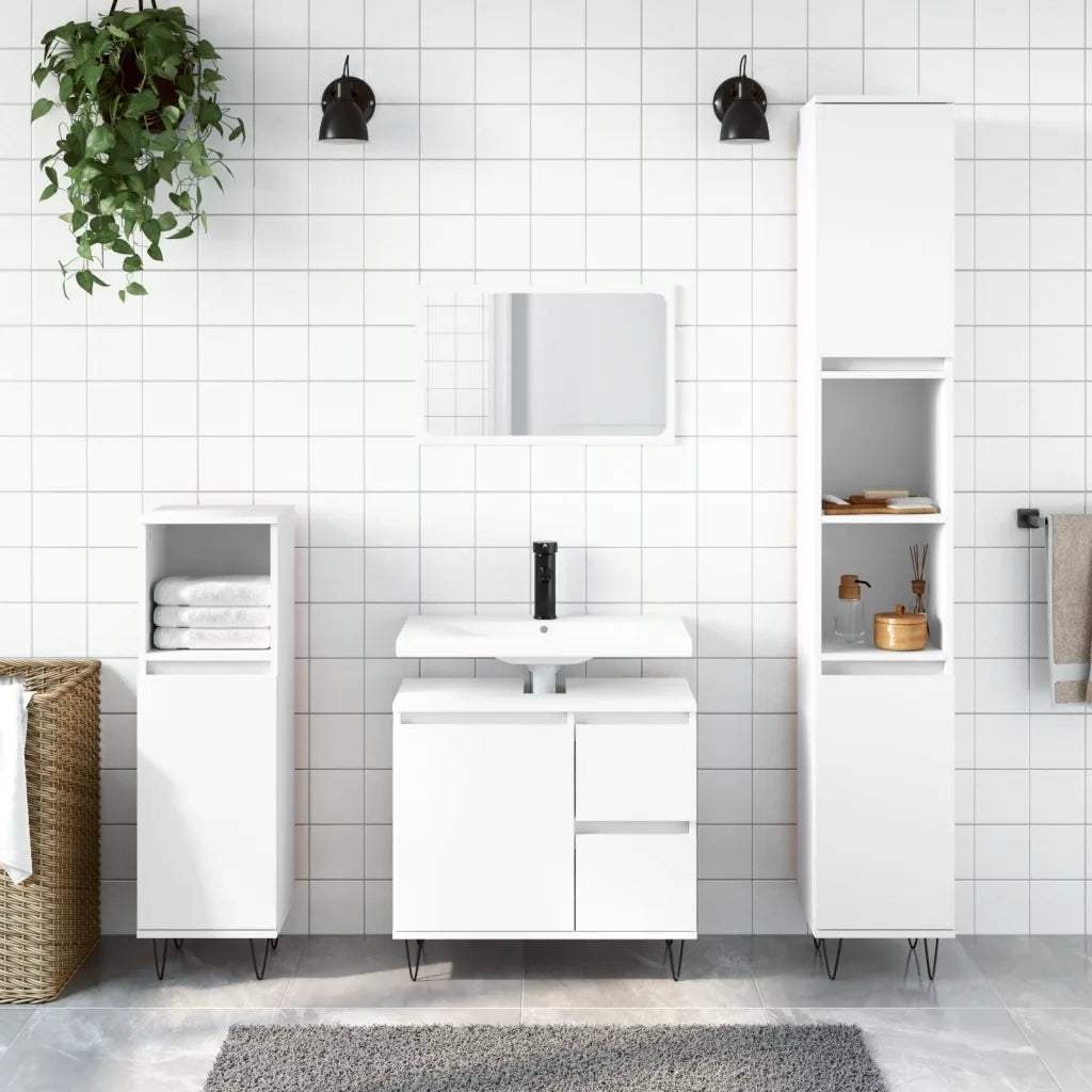 Armadietto da Bagno Bianco 30x30x190 cm in Legno Multistrato 831532