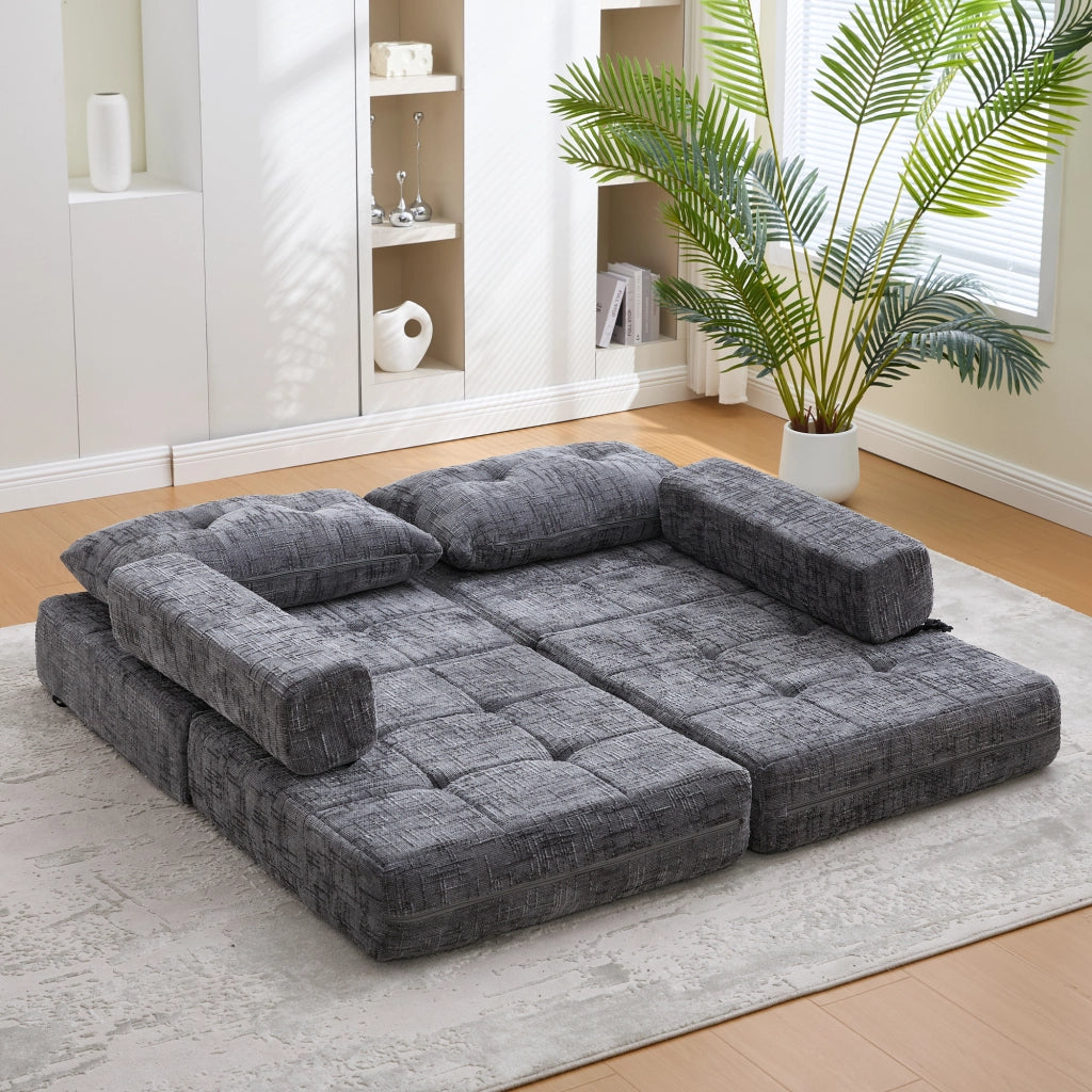 Divano letto pieghevole con Schienale e Cuscini per Testa e Lombare, in Ciniglia, Grigio 29.0 × 29.0 × 88.0 cm
