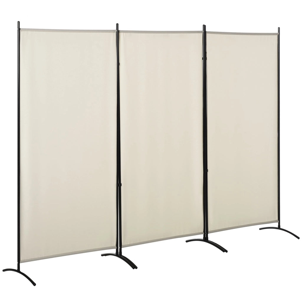Paravento Separé da Interno a 3 Pannelli Pieghevole 253x50x182 cm in Metallo e Poliestere Beige