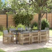 Set da Pranzo da Giardino  9 Pezzi con Cuscini Beige in Rattan Polietilene