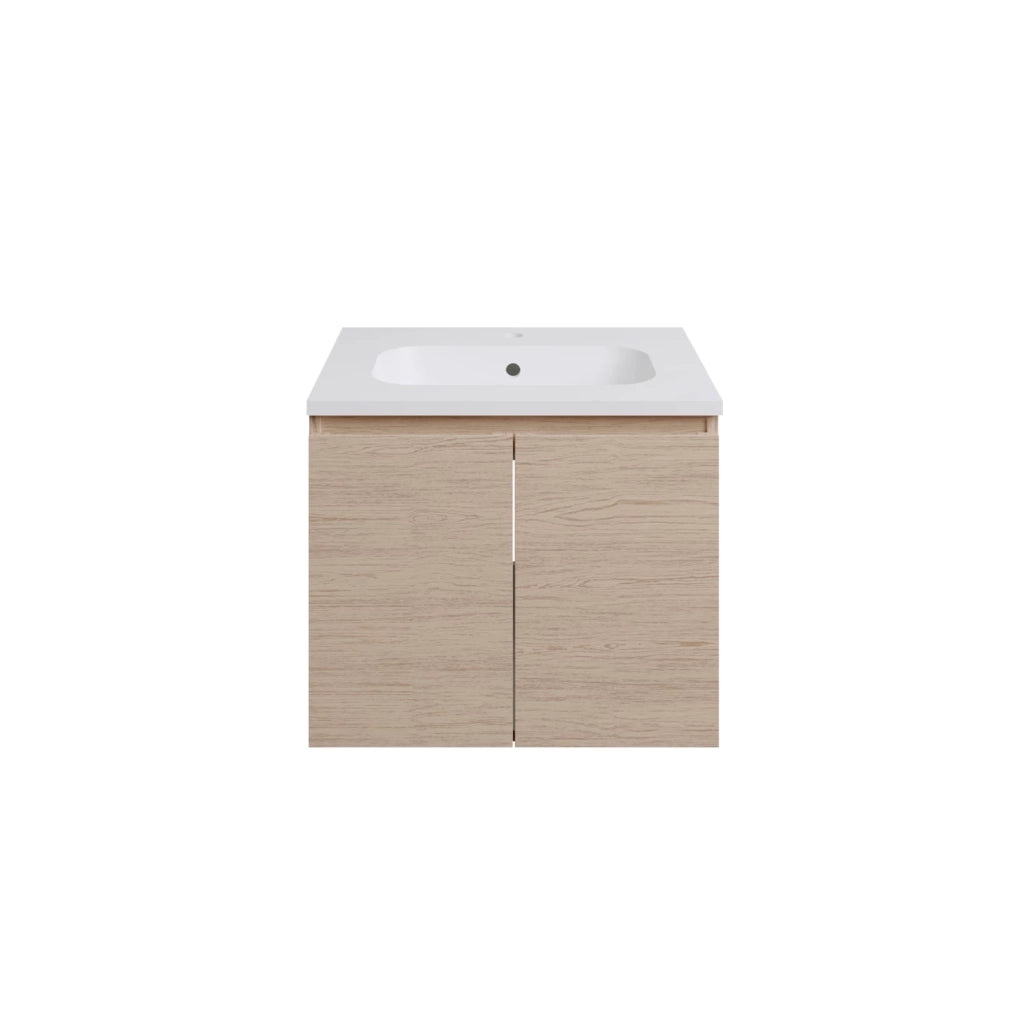 Mobile da bagno sospeso 60cm rovere chiaro con lavabo e specchio | Rata