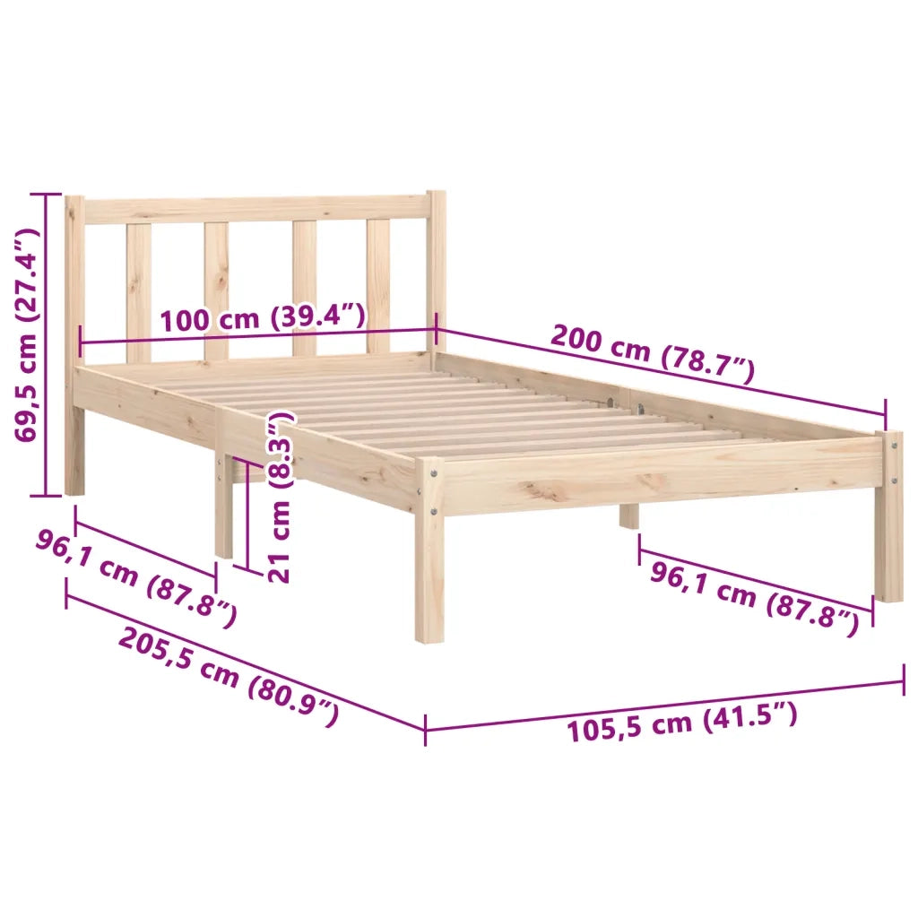 Giroletto-Struttura Letto in Legno Massello di Pino 100x200 cm 932267