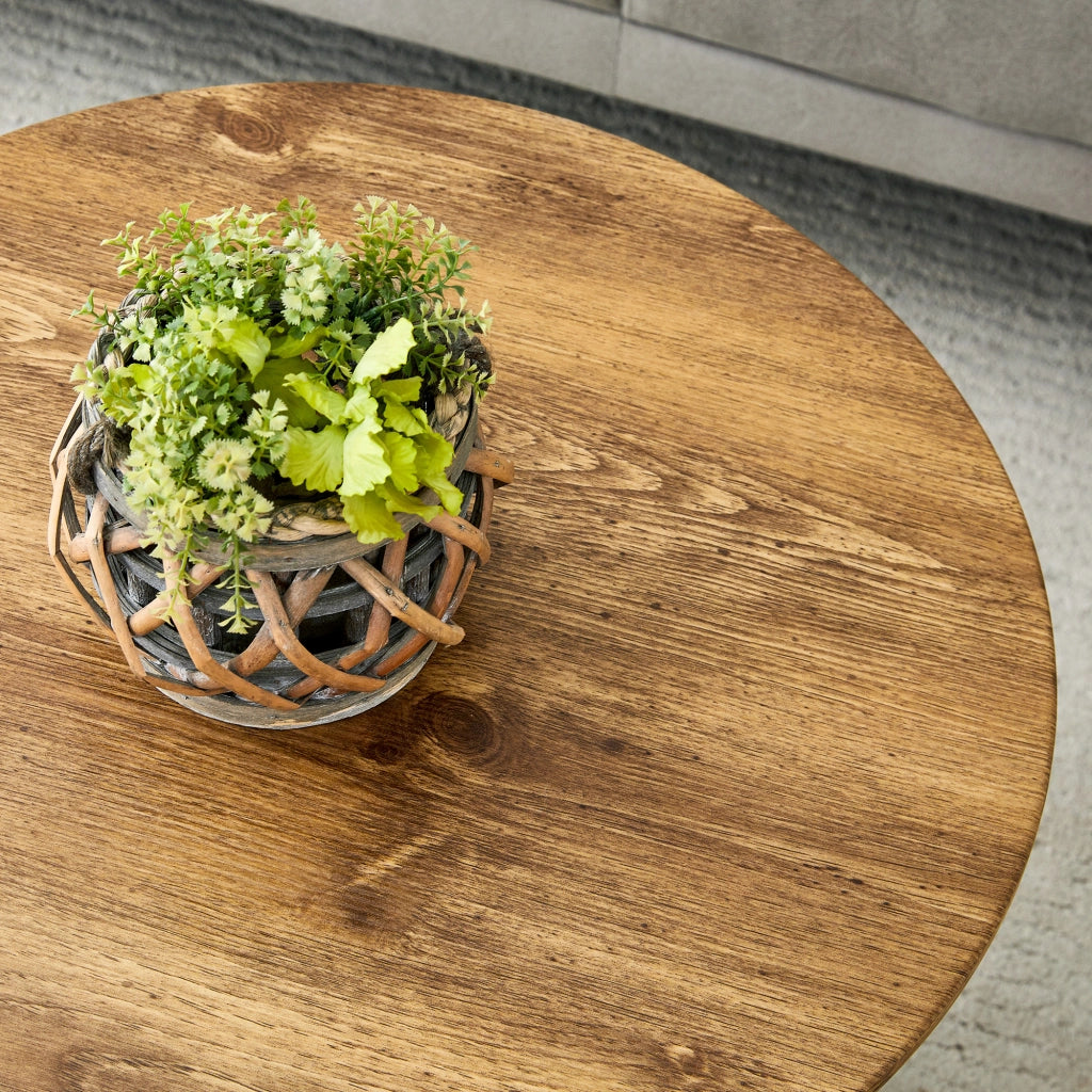 Tavolino basso rotondo in MDF effetto legno per soggiorno e balcone, stabile e compatto, colore legno, 60 × 35 cm