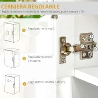 Mobile Cucina Moderno con 2 Armadietti, Ante in Vetro e Mensole Regolabili, 80x48x170 cm, Bianco