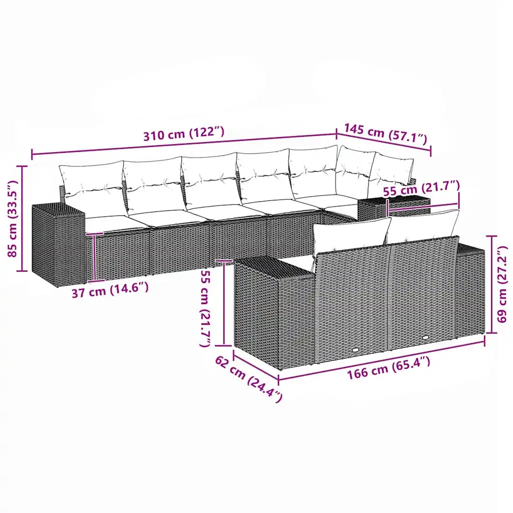 vidaXL Set Divani da Giardino con Cuscini 8 pz Nero in Polyrattan