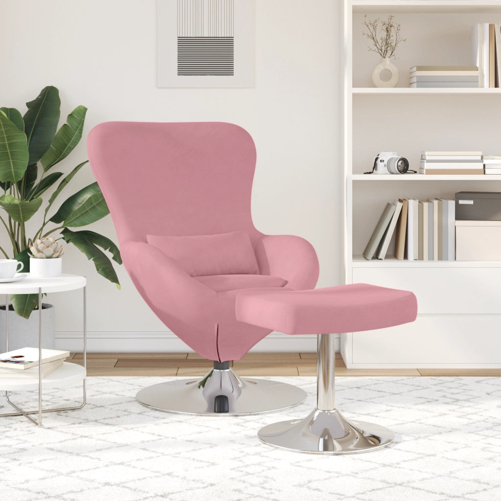 Sedia a uovo  con poggiapiedi in velluto rosa